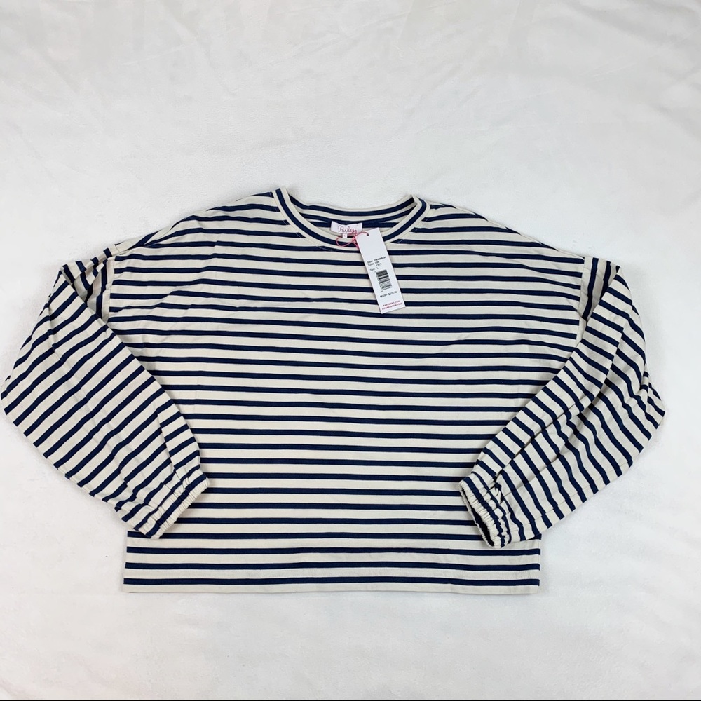 Parker‎ striped boxy fit shirt top dropped shoulder crew neck elastic cuffs